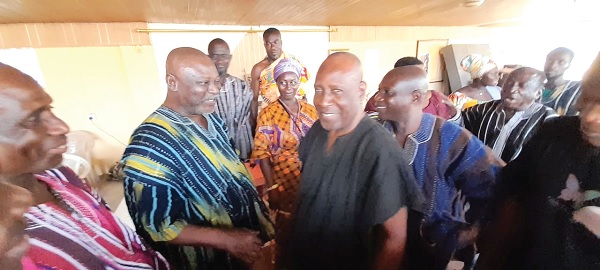 Osabarima Ayeh Kofi (left), Suhumhene, welcoming back Nana Opeabre Awuah Asiedu (right), Benkumhene of Suhum Traditional Area Osabarima Ayeh Kofi (left), Suhumhene, welcoming back Nana Opeabre Awuah Asiedu (right), Benkumhene of Suhum Traditional Area