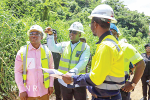 Samuel Abu Jinapor (middle), Minister of Lands and Natural Resources, seeking clarification during the visit. With him is George Mireku Duker (left), Deputy Minister of Lands and Natural Resources Samuel Abu Jinapor (middle), Minister of Lands and Natural Resources, seeking clarification during the visit. With him is George Mireku Duker (left), Deputy Minister of Lands and Natural Resources