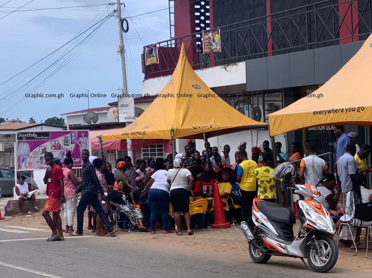 Some mobile phone subscribers at a registration centre at Dansoman on Monday