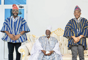 Ya-Na Abukari (seated) flanked by Opoku-Ahweneeh Danquah (left), CEO, GNPC, and Herbert Krapa, Deputy Energy Minister Ya-Na Abukari (seated) flanked by Opoku-Ahweneeh Danquah (left), CEO, GNPC, and Herbert Krapa, Deputy Energy Minister
