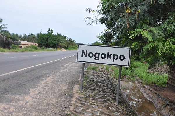 A signpost at Nogokpo Nogokpo : Land of beauty and harmony