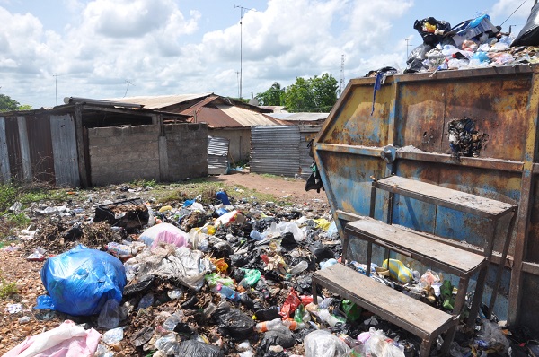 An overflow of rubbish beside the Horluviefe communal toilet in Ho-Bankoe Ho's ‘Oxygen City’ reputation threatened by growing filth, neglect