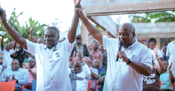 John Mahama (right), NDC flag bearer, introducing James Gyakye Quayson, NDC parliamentary candidate for Assin North, to constituents John Mahama (right), NDC flag bearer, introducing James Gyakye Quayson, NDC parliamentary candidate for Assin North, to constituents