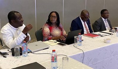 The Head of AUDA-NEPAD flagship biosafety programme, Samuel Edudzi Timpo (extreme left), explaining a point during the validation workshop The Head of AUDA-NEPAD flagship biosafety programme, Samuel Edudzi Timpo (extreme left), explaining a point during the validation workshop