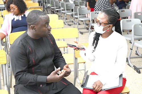 Augustina Tawiah speaking with Dr Collins Agyemang Badu Augustina Tawiah speaking with Dr Collins Agyemang Badu