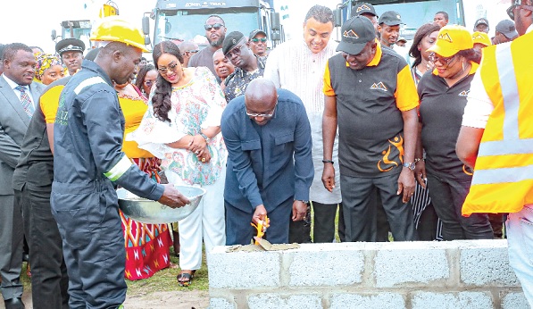 Vice-President Dr Mahamudu Bawumia laying a brick as part of the sod-cutting ceremony Vice-President Dr Mahamudu Bawumia laying a brick as part of the sod-cutting ceremony