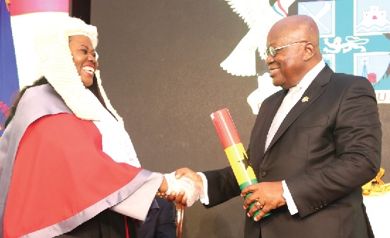 Justice Torkornoo being congratulated by President Nana Addo Dankwa Akufo-Addo Justice Torkornoo being congratulated by President Nana Addo Dankwa Akufo-Addo