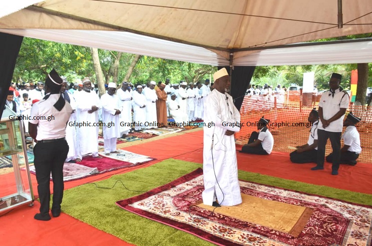 Maulvi Mohammed Bin Salih, the Ameer and Missionary In Charge of the Ahmadiyya Muslim Mission, Ghana, leading the prayer session at the Ahmadiyya School Park in Accra Maulvi Mohammed Bin Salih, the Ameer and Missionary In Charge of the Ahmadiyya Muslim Mission, Ghana, leading the prayer session at the Ahmadiyya School Park in Accra