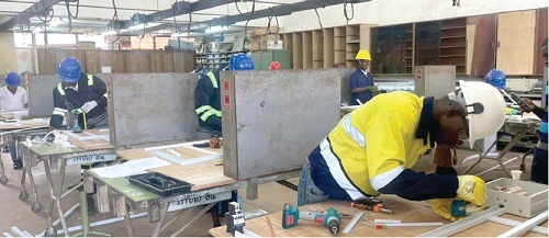 Some of the contestants during the electrical installation session Some of the contestants during the electrical installation session
