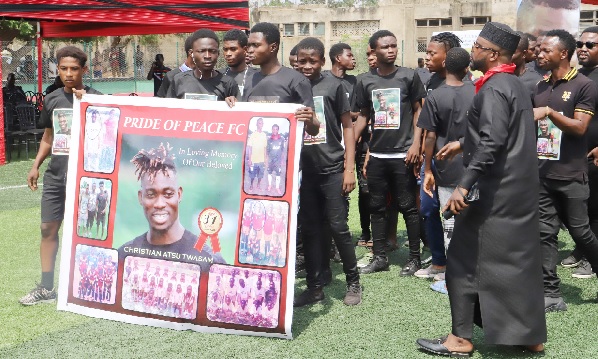 • Players and officials of Christian Atsu’s former club, Peace FC, made an appearance at last Saturday’s one-week celebration. Picture: SAMUEL TEI ADANO • Players and officials of Christian Atsu’s former club, Peace FC, made an appearance at last Saturday’s one-week celebration. Picture: SAMUEL TEI ADANO
