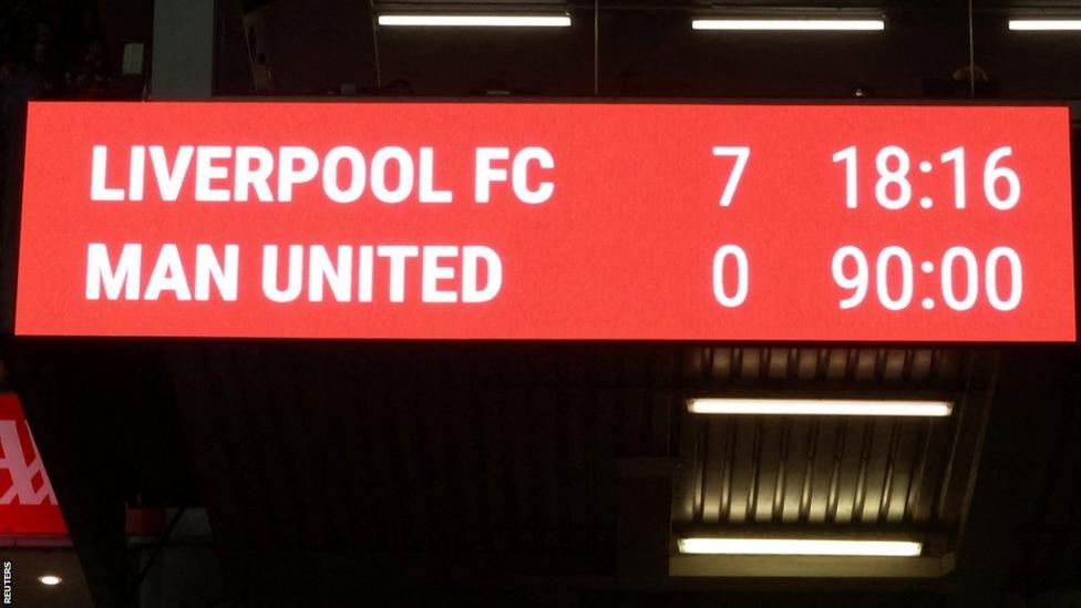 Liverpool recorded their biggest competitive win against Manchester United, surpassing their previous best from October 1895 (7-1 in the second tier)