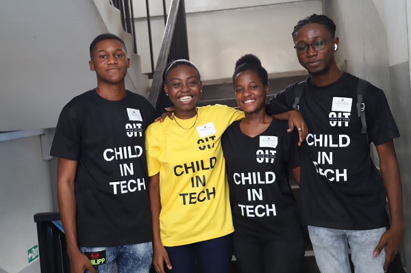 Ms Essah (second left) with some members of her team Child In Tech Ghana