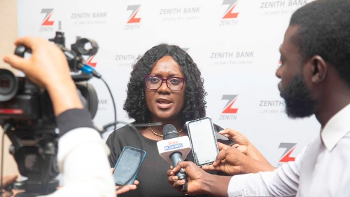 • Gloria Cabutey-Adodoadji, Head of Retail Banking at Zenith Bank, speaking to the media after the workshop