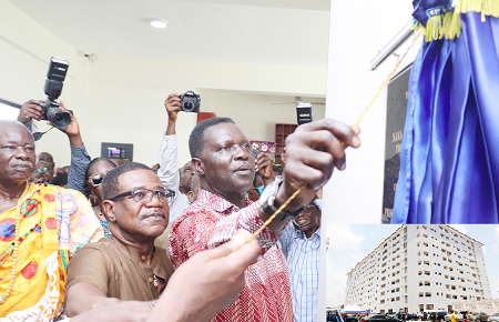 Dr Yaw Osei Adutwum (right), Minister of Education, and Richard Afutu Kotei, Head of the Amon Kotei Family, unveiling the plaque during the inauguration of the UPSA Nii Amon Kotei Hostel (inset). Pictures: Maxwell Ocloo Dr Yaw Osei Adutwum (right), Minister of Education, and Richard Afutu Kotei, Head of the Amon Kotei Family, unveiling the plaque during the inauguration of the UPSA Nii Amon Kotei Hostel (inset). Pictures: Maxwell Ocloo