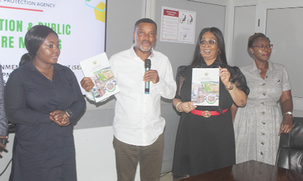Ransford Sekyi (2nd from left), Deputy Executive Director, Operations, Environmental Protection Agency, and Dr Christine O. Asare (2nd from right), Deputy Executive Director/ General Services, launching the SEA Report. With them is Nana Ama Tima Boakye (left), Deputy Chief Executive Officer, Operations and Technical, Petroleum Hub Development Corporation. Picture: ESTHER ADJORKOR ADJEI Acquisition of land for petroleum hub project in the offing
