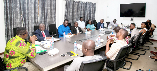 • Kwadwo Yeboah (left), acting CEO of LUSPA; Alhaji Sulemana Daud Mahama (2nd from left), President of GhIS, and other members of the two sides at the meeting • Kwadwo Yeboah (left), acting CEO of LUSPA; Alhaji Sulemana Daud Mahama (2nd from left), President of GhIS, and other members of the two sides at the meeting