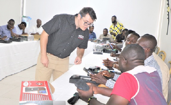 Ryan Du Toit, the Brands and Digital Marketing Manager of JVA South Africa, explaining a point to the trainees