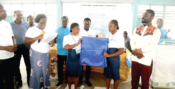 Rev Dr Grace Sintim Adasi (with mic), Principal of the Presbyterian Women's College of Education, launching the association