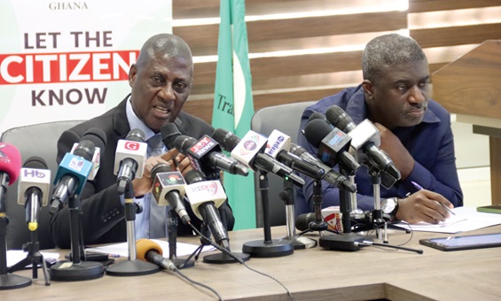 Samuel Tettey (left), Deputy Chairman, Operations, Electoral Commission, addressing the press conference. With him is Dr Bossman Eric Asare (right), Deputy Chairman, Corporate. Picture: ELVIS NII NOI DOWUONA