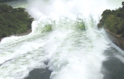 Water gushing out of the spill way of the Akosombo Dam
