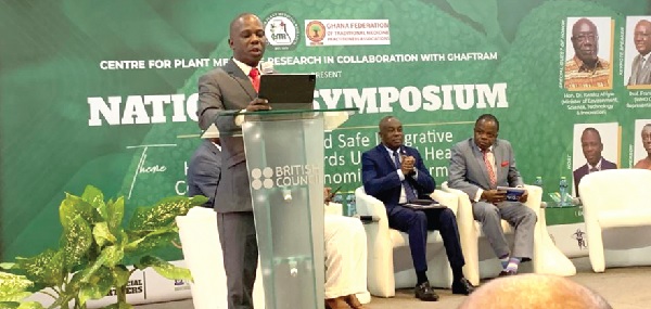 Prof. Alex Asase, Executive Director at CPMR addressing participants at the event Exploit medicinal plant trade for domestic, foreign income — WHO Country Rep