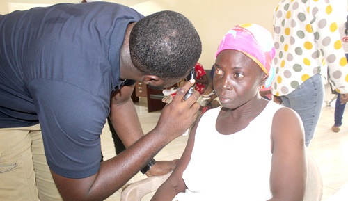 The eyes of a resident being examined at the health screening