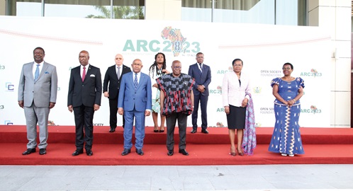 President Akufo-Addo (3rd from right), with Victoria Tomegah Dogbe (2nd from right), Prime Minister of Togo, President Azali Assoumani (3rd from left), Chairperson of the AU, and other guests at the conference in Accra. Picture: SAMUEL TEI ADANO President Akufo-Addo (3rd from right), with Victoria Tomegah Dogbe (2nd from right), Prime Minister of Togo, President Azali Assoumani (3rd from left), Chairperson of the AU, and other guests at the conference in Accra. Picture: SAMUEL TEI ADANO