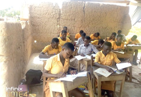 Some students who were studying in the dilapidated structure during the Daily Graphic's visit