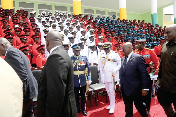 President Akufu-Addo (right) at the commissioning ceremony at the Military Academy and Training School, Accra. Picture: SAMUEL TEI ADANO President Akufu-Addo (right) at the commissioning ceremony at the Military Academy and Training School, Accra. Picture: SAMUEL TEI ADANO