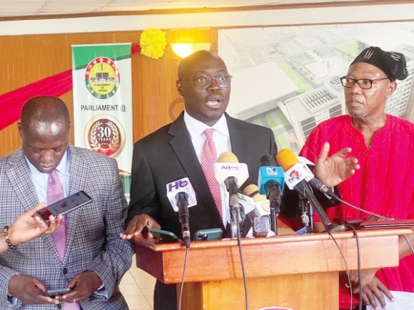 Dr Ato Forson (middle), the Minority Leader, addressing the press. With him is Emmanuel Armah-Buah (left), the Deputy Minority Leader Dr Ato Forson (middle), the Minority Leader, addressing the press. With him is Emmanuel Armah-Buah (left), the Deputy Minority Leader