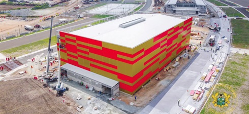 An aerial view of the infrastructure under construction at the Borteyman site