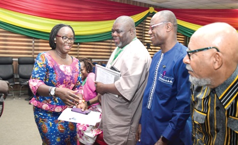 Gifty Twum Ampofo, a Deputy Minister of Education, interacting with Dr Benson Banda (2nd from left), President of SMASE, Prof. Edward Appiah (3rd from left), Director General, NaCCA, and Anis Haffar (right), Chairman of the Board of NTC Gifty Twum Ampofo, a Deputy Minister of Education, interacting with Dr Benson Banda (2nd from left), President of SMASE, Prof. Edward Appiah (3rd from left), Director General, NaCCA, and Anis Haffar (right), Chairman of the Board of NTC