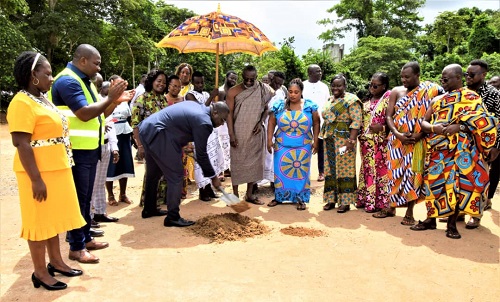 Sammi Awuku cuts sod for multi-purpose sports courts in Okuapeman School Sammi Awuku cuts sod for multi-purpose sports courts in Okuapeman School