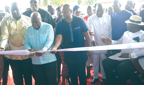 President Akufo-Addo (left) being assisted by Michael Banahene (3rd from right), Board Chairman, SMSH; former President John Agyekum Kufuor (right), Patrick Boamah (left), MP for Okaikwei Central, and Dr Lawrence Sereboe (2nd from right), a medical doctor at the SMSH. Picture: SAMUEL TEI ADANO President Akufo-Addo (left) being assisted by Michael Banahene (3rd from right), Board Chairman, SMSH; former President John Agyekum Kufuor (right), Patrick Boamah (left), MP for Okaikwei Central, and Dr Lawrence Sereboe (2nd from right), a medical doctor at the SMSH. Picture: SAMUEL TEI ADANO