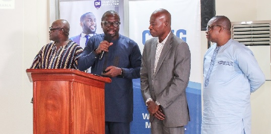 John Awuah (2nd left) CEO, Ghana Association of Banks, launching the Customer Satisfaction Index Report. With him are Dr Daniel Kasser Tee (left), President of CIMG, Adam Usman Sulley, Consulting Director, Education & CPD, CIMG and Ireneous Gundona (right), CEO of Consumer Insights Consult Limited. Picture: ERNEST KODZI John Awuah (2nd left) CEO, Ghana Association of Banks, launching the Customer Satisfaction Index Report. With him are Dr Daniel Kasser Tee (left), President of CIMG, Adam Usman Sulley, Consulting Director, Education & CPD, CIMG and Ireneous Gundona (right), CEO of Consumer Insights Consult Limited. Picture: ERNEST KODZI