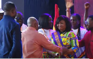 Faith Aku Dzakpasu being congratulated by President Nana Akufo-Addo Faith Aku Dzakpasu is 2023 Most Outstanding Teacher in Ghana