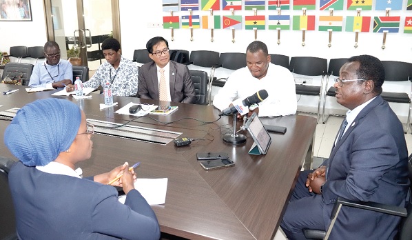 Abebe Haile-Gabriel (right), Assistant Director-General and Regional Representative for Africa, FAO, speaking at the press conference. Picture: ELVIS NII NOI DOWUONA  