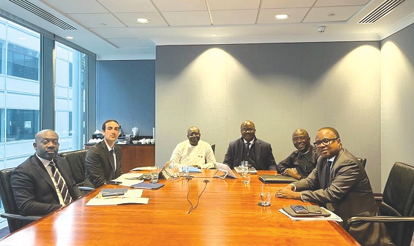 Ken Ofori-Atta (3rd from left) at the virtual presentation to bondholders in London. With him include Kojo Oppong Nkrumah (left), Minister of Information, and Dr Ernest Addison (3rd from right), Governor, Bank of Ghana Ken Ofori-Atta (3rd from left) at the virtual presentation to bondholders in London. With him include Kojo Oppong Nkrumah (left), Minister of Information, and Dr Ernest Addison (3rd from right), Governor, Bank of Ghana