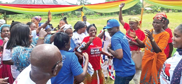 Professor Twumasi (3rd from right) dancing together with some of the rural female farmers, during the International Rural Farmers Day at Dadiease Professor Twumasi (3rd from right) dancing together with some of the rural female farmers, during the International Rural Farmers Day at Dadiease