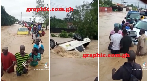 Chaotic scenes as heavy rains cause flooding on Takoradi-Tarkwa road Chaotic scenes as heavy rains cause flooding on Takoradi-Tarkwa road
