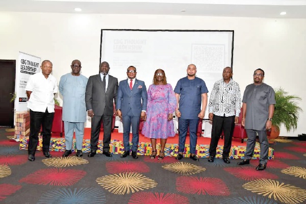 Kwamina Duker (left) CEO, DBG; Kwesi Korboe (2nd left), CEO, GIRSAL; Daniel Addo (3rd left), CEO, CBG; Samuel Dentu (4th left), Deputy CEO, GEPA; Edwina Assan (5th left) Sector Chair, AGI; Divine Kutorste (3rd right), Programme Officer, National AfCFTA Coordination Office; Prof. Godfred Bokpin (2nd right), Economist, and Patrick Nimo, Chief Director, Ministry of Trade and Industry after the breakfast meeting Let exports remain driving force for devt – GEPA to banks