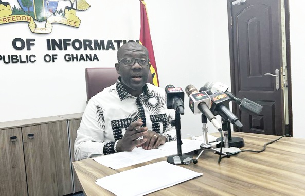 Kojo Oppong Nkrumah, Minister of Information, addressing the press yesterday