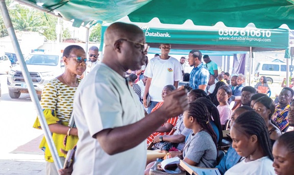 Osei Assibey Antwi addressing a section of the service personnel at a centre in Accra Osei Assibey Antwi addressing a section of the service personnel at a centre in Accra
