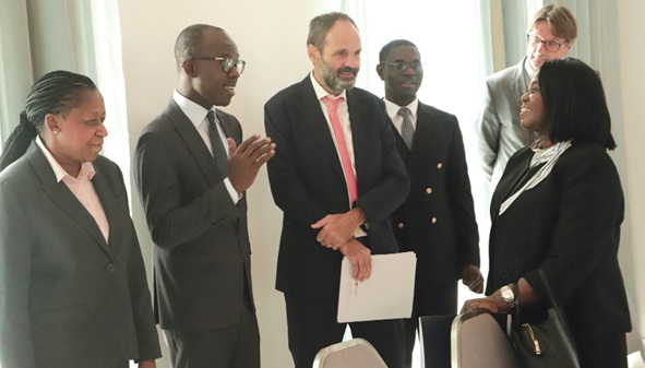 Dr Albert Antwi- Boasiako (2nd from left), Director-General, Cyber Security Authority, interacting with Chief Justice Getrude Araba Esaaba Torkornoo (right). With them are Massimo Mina (3rd from left), Head of Cooperation, EU Delegation to Ghana; Esther George (left), Chief Executive Officer, Zyber Global Centre, and Jacob Soung (2nd from right), Deputy Director, Judicial Training Institute. Picture: EDNA SALVO-KOTEY Dr Albert Antwi- Boasiako (2nd from left), Director-General, Cyber Security Authority, interacting with Chief Justice Getrude Araba Esaaba Torkornoo (right). With them are Massimo Mina (3rd from left), Head of Cooperation, EU Delegation to Ghana; Esther George (left), Chief Executive Officer, Zyber Global Centre, and Jacob Soung (2nd from right), Deputy Director, Judicial Training Institute. Picture: EDNA SALVO-KOTEY