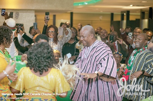 Former President John Mahama (arrowed) being cheered by some members of the Canada Chapter of NDC during the visit Former President John Mahama (arrowed) being cheered by some members of the Canada Chapter of NDC during the visit