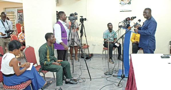 Albert Kwabena Dwumfour (right), President, Ghana Journalists Association, addressing the media in Accra. Picture: ERNEST KODZI Albert Kwabena Dwumfour (right), President, Ghana Journalists Association, addressing the media in Accra. Picture: ERNEST KODZI