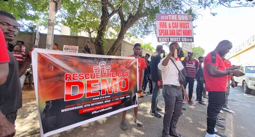 OccupyGFA: Ghana Football Stakeholders Forum demonstrates against GFA President Kurt Okraku OccupyGFA: Ghana Football Stakeholders Forum demonstrates against GFA President Kurt Okraku