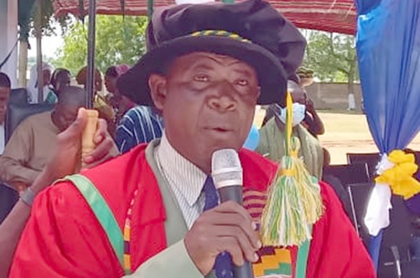 Kassim Korah Nantomah (left), Principal of the college, addressing the congregation Kassim Korah Nantomah (left), Principal of the college, addressing the congregation