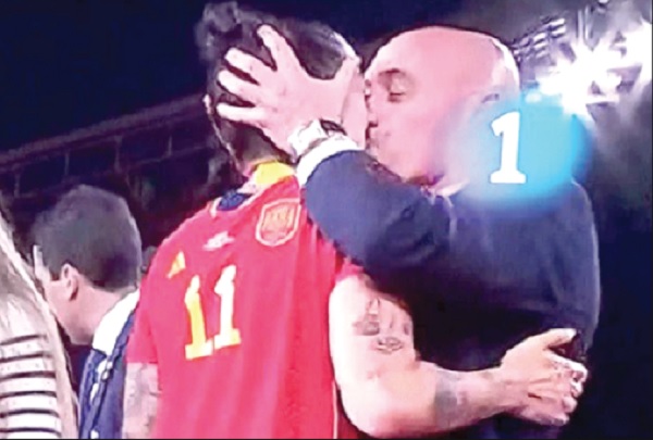 Luis Rubiales, Spanish football federation chief, kissing Jennifer Hermoso Luis Rubiales, Spanish football federation chief, kissing Jennifer Hermoso