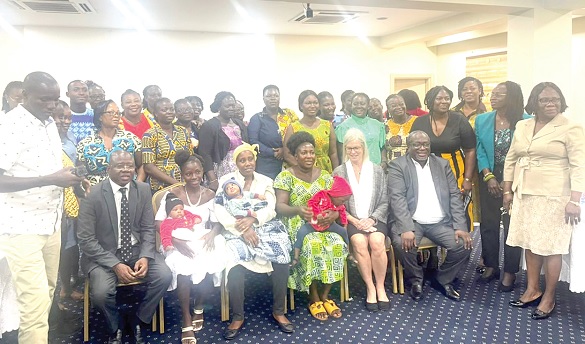 Some of the beneficiary mothers with their babies and participants in the dissemination workshop in Accra. With them is Prof. Jody Lori (2nd from right) of the University of Michigan Some of the beneficiary mothers with their babies and participants in the dissemination workshop in Accra. With them is Prof. Jody Lori (2nd from right) of the University of Michigan